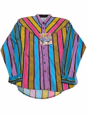 Vintage 90’s Adobe Rose Striped Western Shirt Womens Medium Cowgirl Rodeo Summer